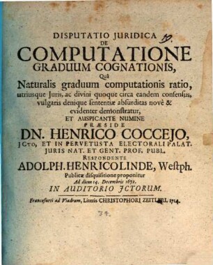 Disputatio Juridica De Computatione Graduum Cognationis