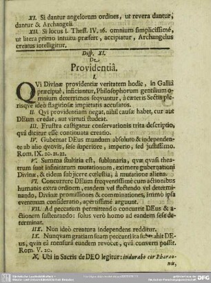 Disp. XI. De Providentia