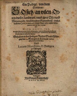 Ein Predig von dem Erdbidem, so sich an vilen Orten dieser Landsart d. 7. Sept. d. J. anzeigt hat