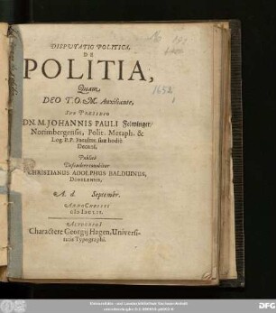 Disputatio Politica De Politia