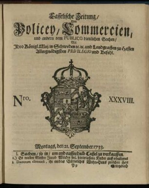 Nro. XXXVIII, Montags, den 21. September 1733