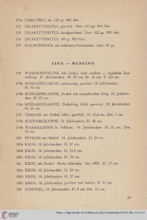 Zinn- Messing (Nr. 178-198a)