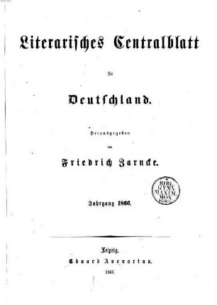 Literarisches Zentralblatt für Deutschland. 1866