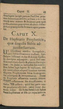 Caput X. De Haphtaris Propheticis, quae singulis Sidris adiunctae fuerunt.