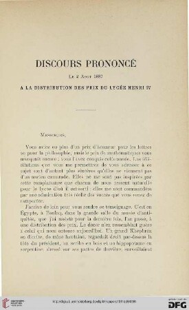 Discours prononcé le 2 août 1887 à la distribution des prix du lycée Henri IV