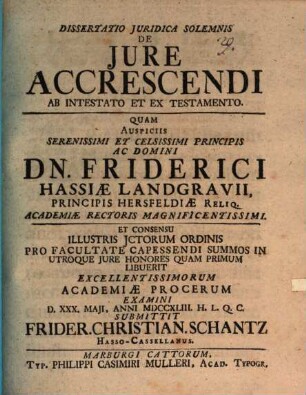 Diss. iur. sol. de iure accrescendi ab intestato et ex testamento