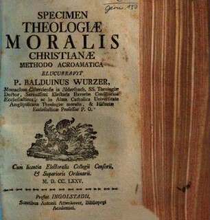 Specimen Theologiae Moralis Christianae