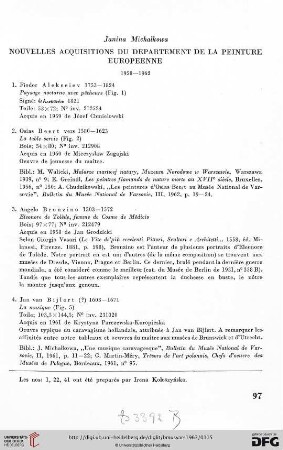 Nouvelles acquisitions du Département de la peinture Européenne 1958-1962