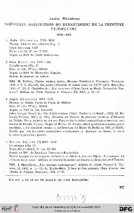 Nouvelles acquisitions du Département de la peinture Européenne 1958-1962