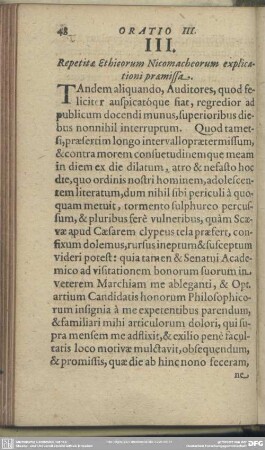 Oratio III. Repetitae Ethicorum Nicomacheorum explicationi praemissa