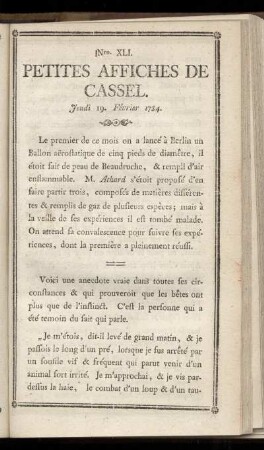 No XLI (Jeudi 19 Fevrier 1784)