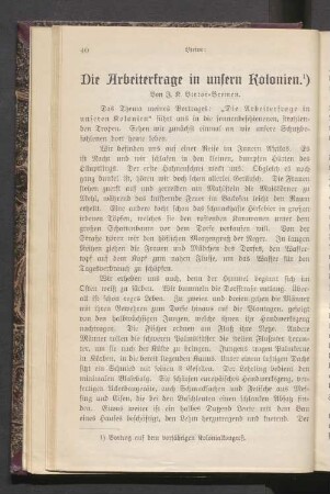 Die Arbeiterfrage in unsern Kolonien