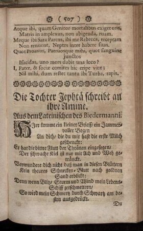 Die Tochter Jephtä schreibt an ihre Amme. - Licilie schreibt an ihren Mann Pilatum.