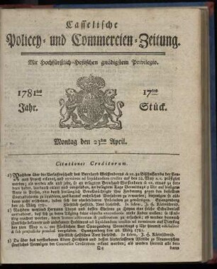 1781tes Jahr. 17tes Stück. Montag den 23ten April