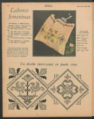 Labores femeninas : Un diseño interesante en punto cruz