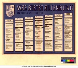 Originaltitel: Was bietet Altenburg in dieser Woche 26. September bis 2. Oktober 1949 Mitgeteilt vom Städtischen Kulturamt Altenburg