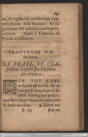 Tractatus Undecimus. De Praxi, Et Confectione Lapidis seu Tincturae, per artem