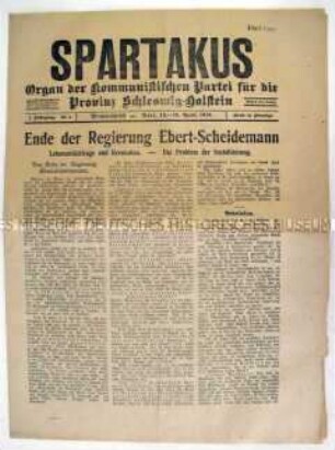 Wochenzeitung der KPD Schleswig Holstein "Spartakus" zur Regierungskrise in Berlin