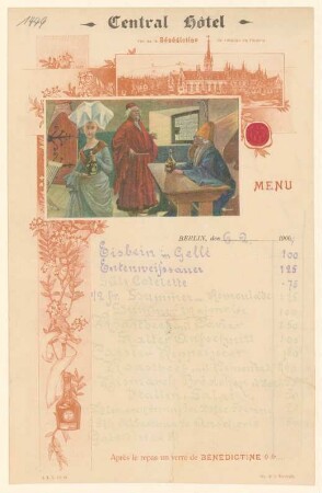Menükarte : Menü, Central Hotel