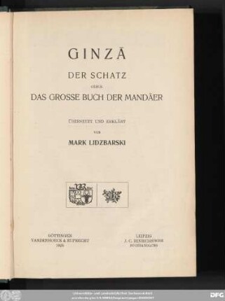 Ginzā : der Schatz oder Das große Buch der Mandäer