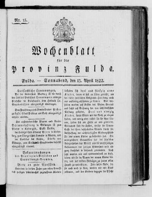 Nr. 15, Ausgabe vom 13. April 1822