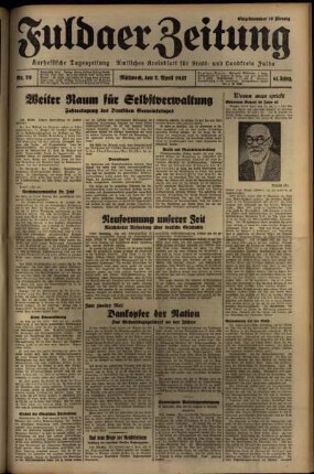 Erste Ausgabe vom Mittwoch, den 07. April 1937.