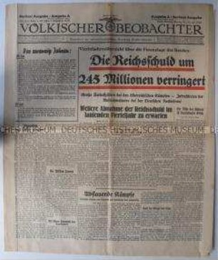 Nationalsozialistische Tageszeitung "Völkischer Beobachter" zur Staatsverschuldung