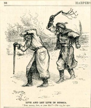 Live and let live in Russia. "Your money, Jew, or your life!" - The cry for ages : Ein Russe verprügelt einen alten Juden mit einer Peitsche