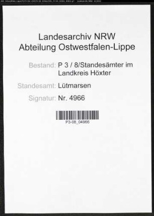 Sterberegister Standesamt Lütmarsen