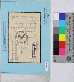 Privat-Feldpost-Ansichtskarte, Schiffsname/Landeinheit: Marineschule Wesermünde; Frankatur, Mi.-Nr.: [Keine]; Poststempel: Masch.-Stpl: 8.4.41 20-21; Nebenstempel: 1. Abteilung Marineschule Wesermünde