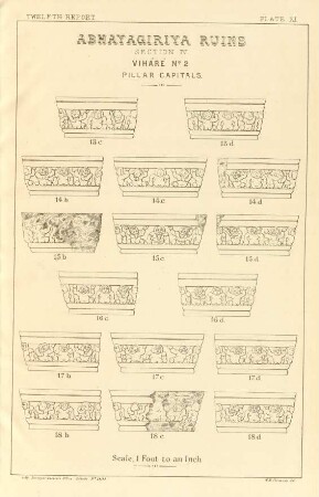 Plate XI. Abhayagiriya ruins. Section IV. Viháré No. 2. Pillar capitals.