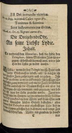 Die Dreizehende Ode. An seine Liebste Lydie