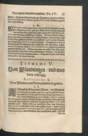 Titulus V. Von Pfandungen/ und was denen anhengig.