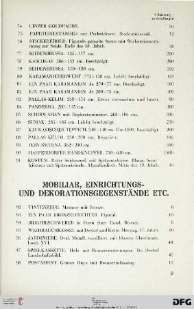 Mobiliar, Einrichtungs- und Dekorationsgegenstände etc. (Nr. 92-171)