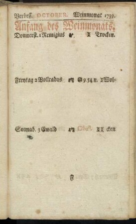 Verbess. October. Weinmonat 1739.