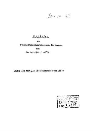 1933/34: Bericht des Staatlichen Realgymnasiums Nordhausen ... - 1933/34