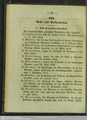 III. Paß- und Polizeiwesen