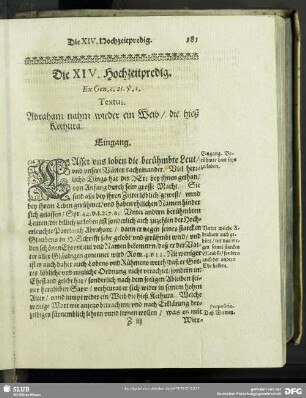 Die XIV. Hochzeitpredig. Ex Gen.c.25.v.1