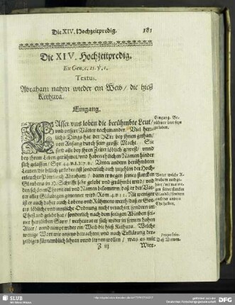 Die XIV. Hochzeitpredig. Ex Gen.c.25.v.1