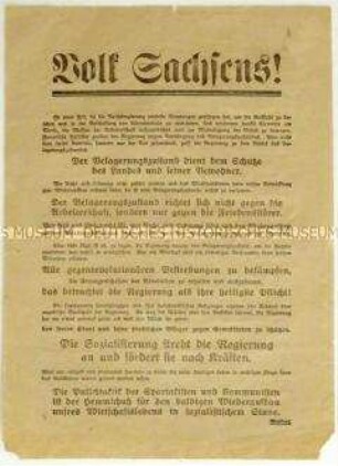 Flugblatt zum Belagerungszustand in Sachsen und gegen Streiks