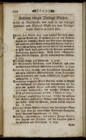 Anhang einiger Verlags-Bücher,...