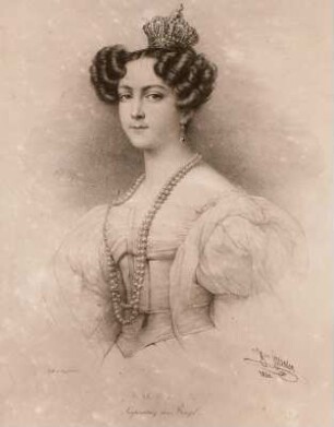 Bildnis der Kaiserin Amalia von Brasilien : Grevedon, Henri (1776-1860): Bildnis der Kaiserin Amalia (von Leuchtenburg) von Brasilien, Gattin Pedros I., Lithographie, 1830. Dresden: Kupferstich-Kabinett