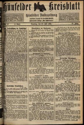 Zweite Ausgabe vom Samstag, den 20. Juli 1929.