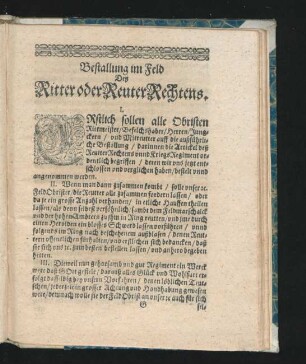 Bestallung im Feld Dess Ritter oder Reuter Rechtens.