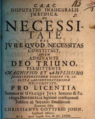 Disputatio Inauguralis Juridica. De Necessitate Vel Jvre Quod Necessitas Constituit