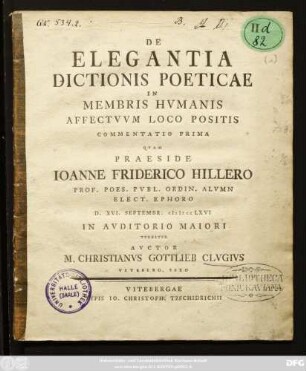 De Elegantia Dictionis Poeticae In Membris Hvmanis Affectvvm Loco Positis Commentatio Prima