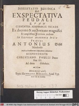 Dissertatio Iuridica De Exspectativa Feudali
