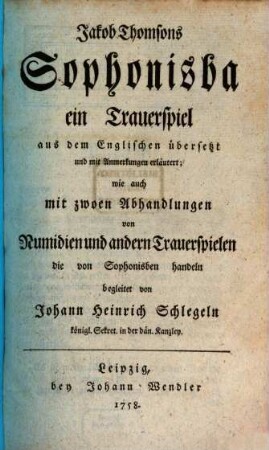 Jakob Thomsons Sophonisba : ein Trauerspiel