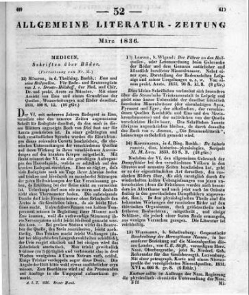 Der Führer zu den Heilquellen. Oder Lebensordnung beim Gebrauche der Bäder und dem Genusse natürlich und künstlich bereiteter Mineralwasser. Leipzig: Wigand 1833