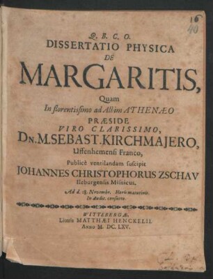 Dissertatio Physica De Margaritis